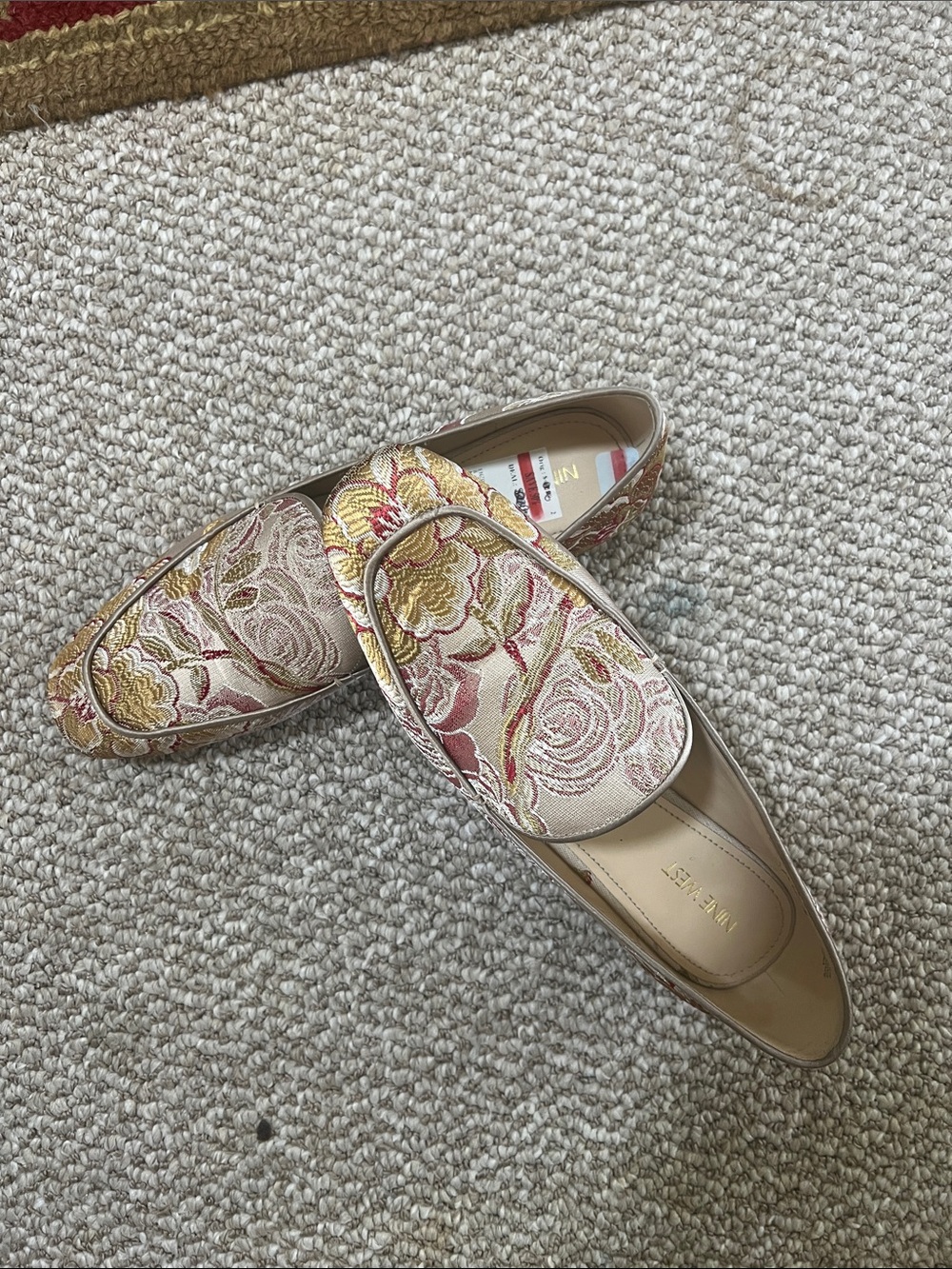 Nine West Women's Cream Floral Embroidered Loafers
